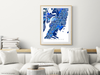 Jersey City, New Jersey map art print in blue shapes designed by Maps As Art.