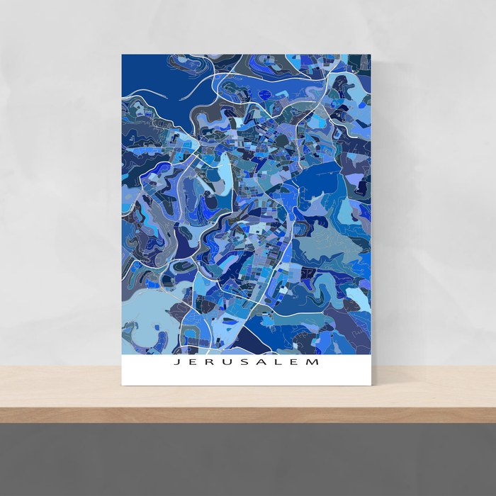 Jerusalem map print in Blue Shapes by Maps As Art.