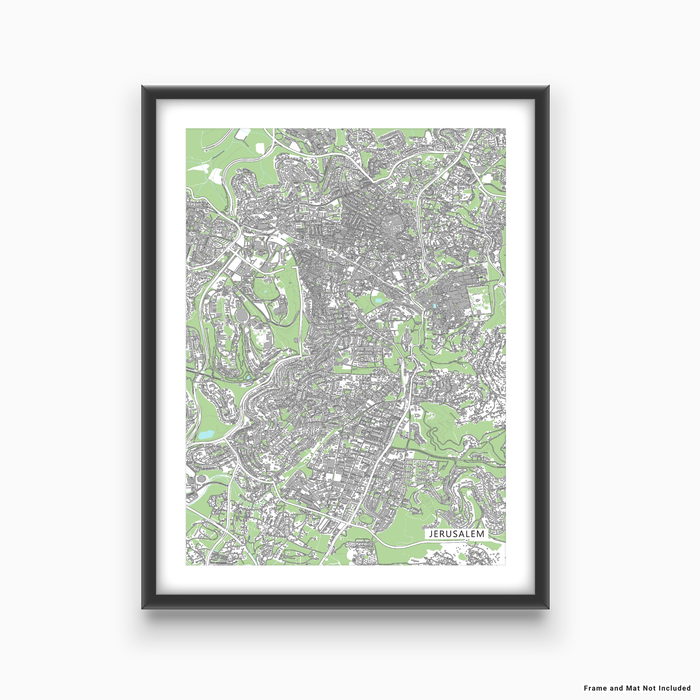 Jerusalem map print with city streets and buildings by Maps As Art.