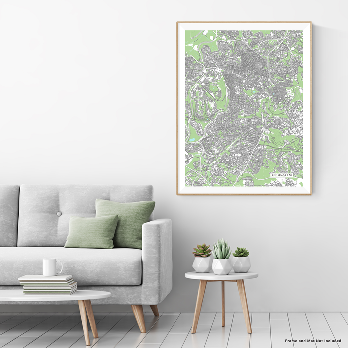 Jerusalem map print with city streets and buildings by Maps As Art.
