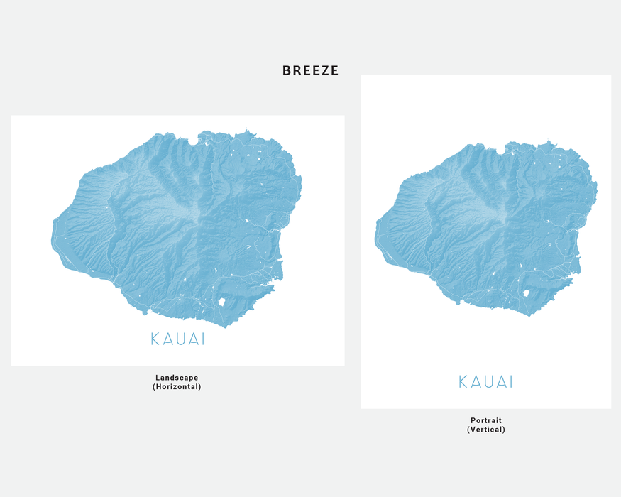 Kauai Hawaii map print in Breeze by Maps As Art.