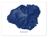 Kauai Hawaii map print in Midnight by Maps As Art.