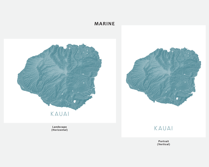 Kauai Hawaii map print in Marine by Maps As Art.