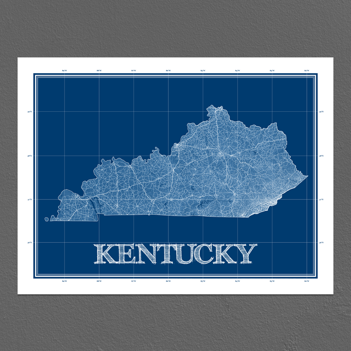 Kentucky state blueprint map art print designed by Maps As Art.