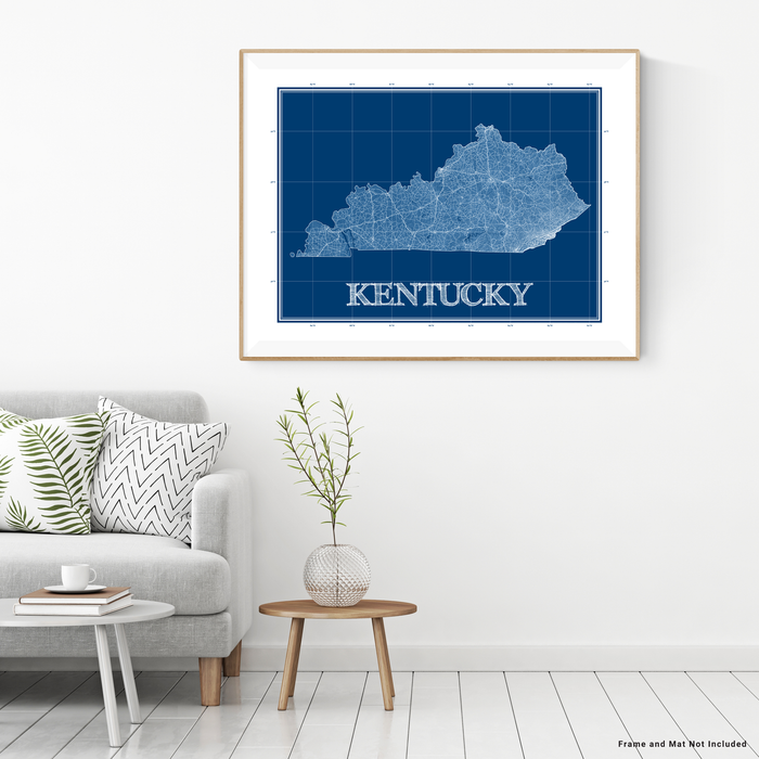 Kentucky state blueprint map art print designed by Maps As Art.