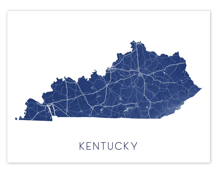 Kentucky state map print in Midnight by Maps As Art.