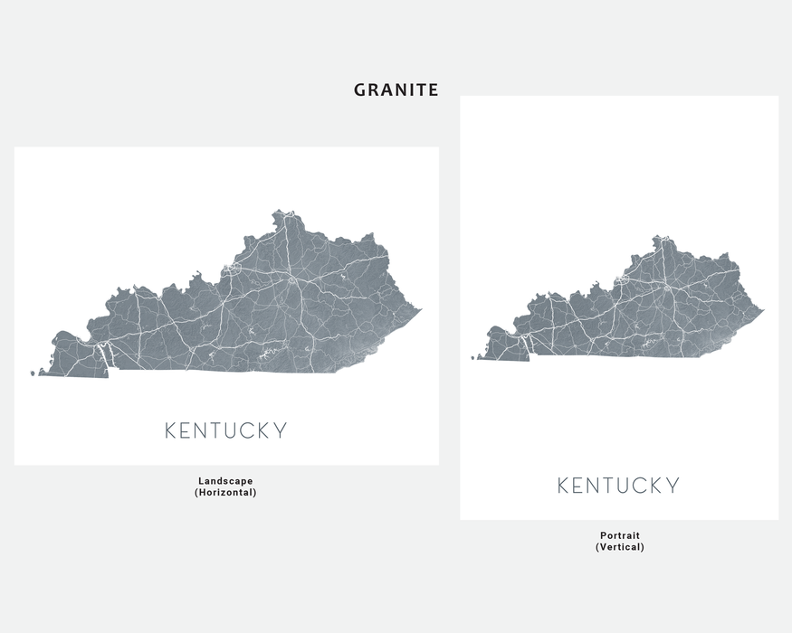 Kentucky state map print in Granite by Maps As Art.