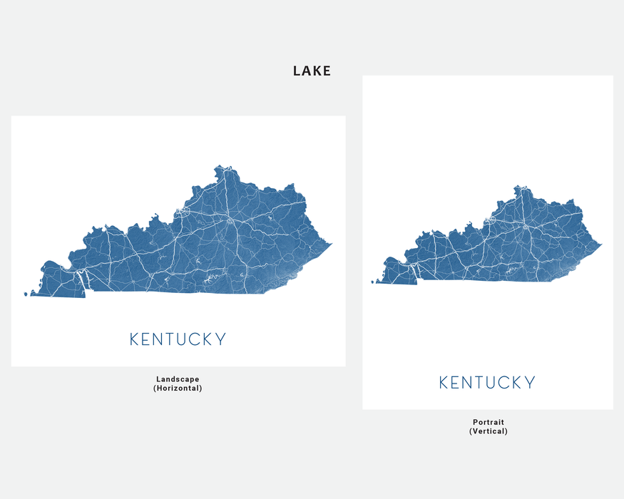 Kentucky state map print in Lake by Maps As Art.