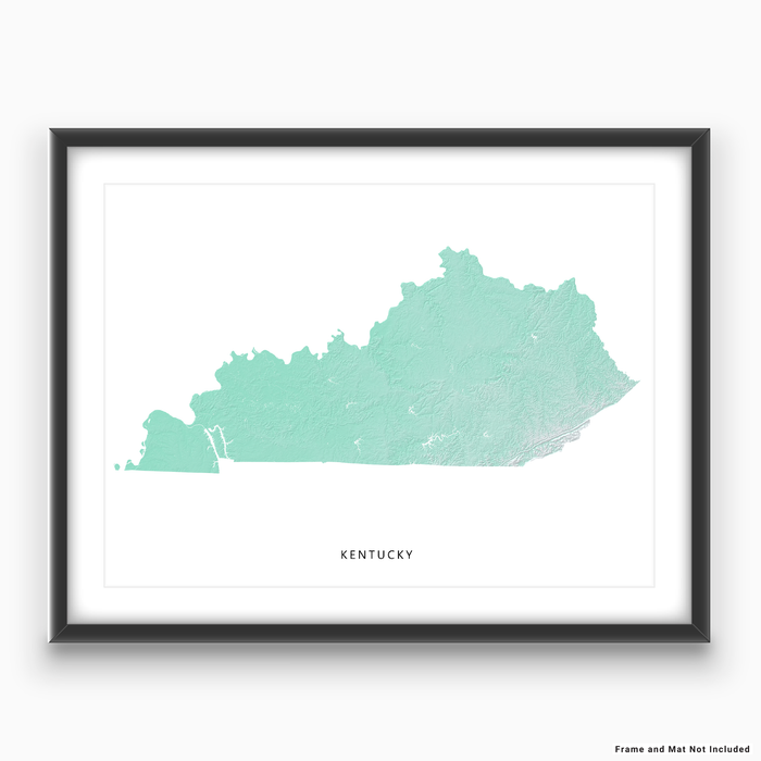 Kentucky state map print with natural landscape in aqua tints designed by Maps As Art.