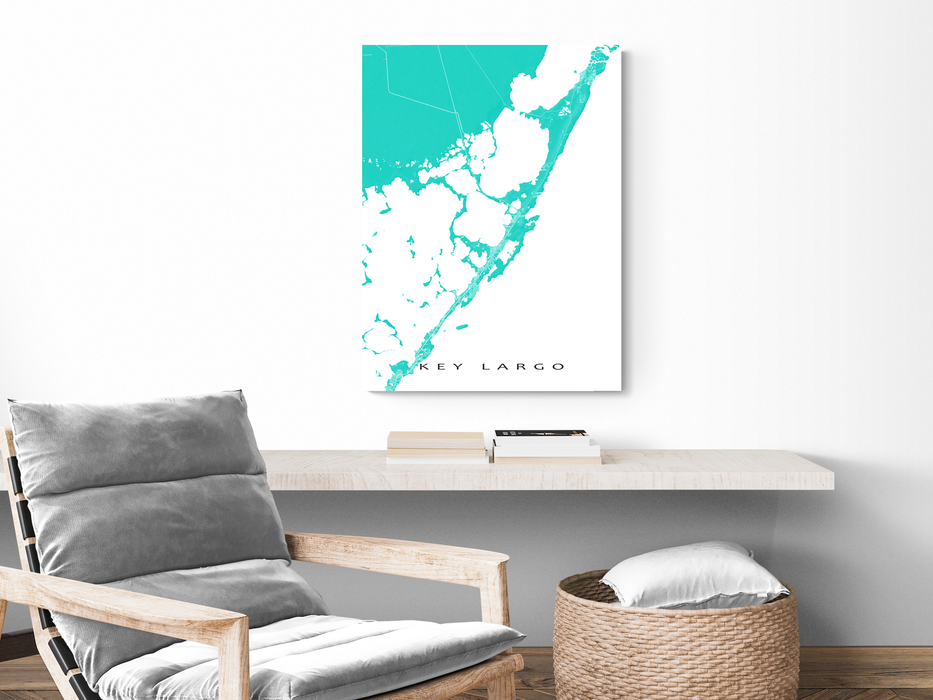 Key Largo, Florida Keys map print with natural landscape and main roads designed by Maps As Art.