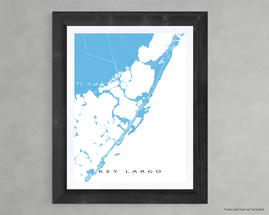 Key Largo, Florida Keys map print with natural landscape and main roads designed by Maps As Art.