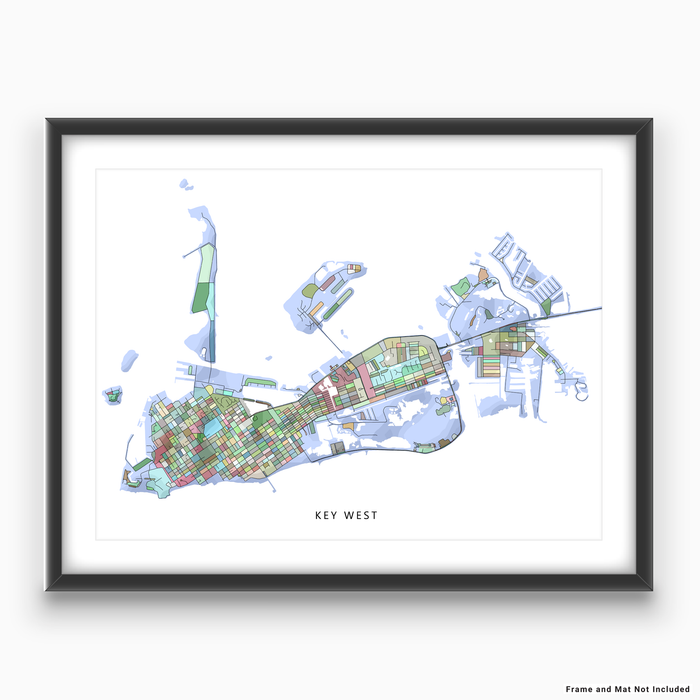 Key West, Florida Keys map art print in colorful shapes designed by Maps As Art.