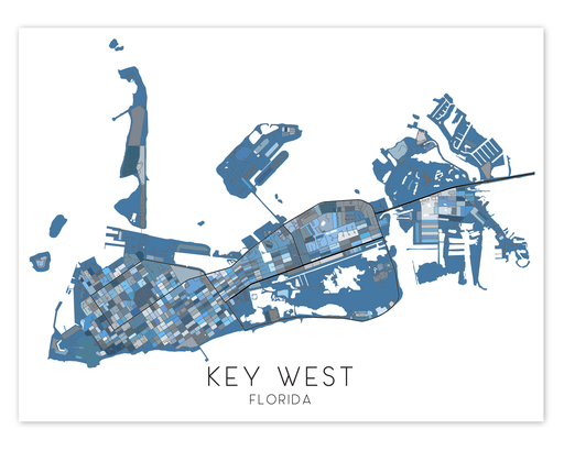 Key West, Florida Keys map print with a denim blue geometric design by Maps As Art.