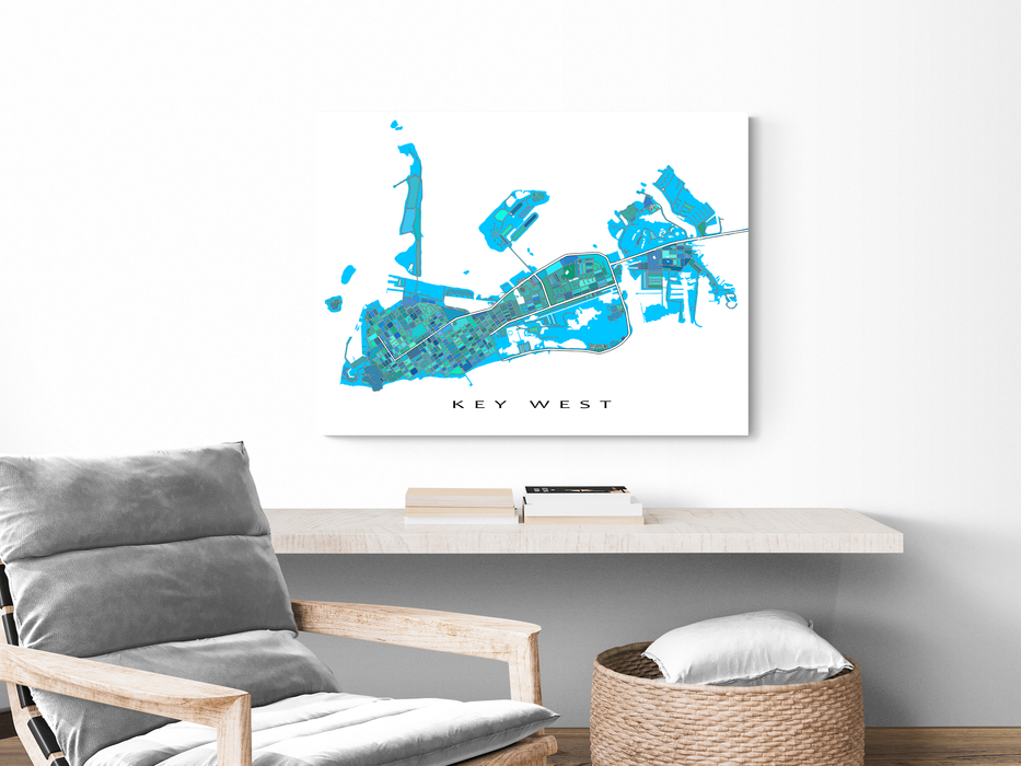 Key West Map Print, Blue Green Geometric Key West, Florida Keys Maps ...