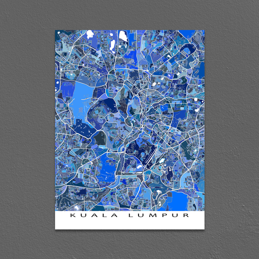 Kuala Lumpur, Malaysia map art print in blue shapes designed by Maps As Art.