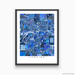 Lansing, Michigan map art print in blue shapes designed by Maps As Art.