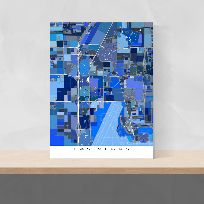 Las Vegas, Nevada map art print in blue shapes designed by Maps As Art.