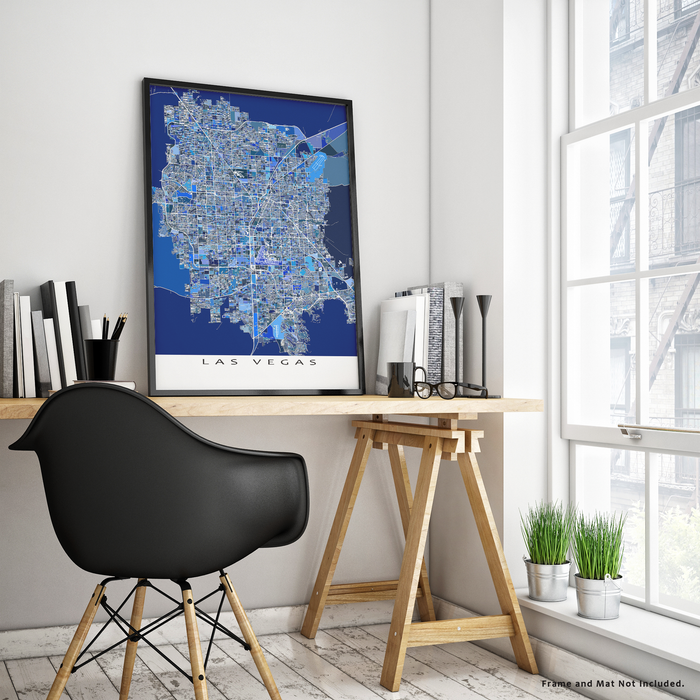 Las Vegas valley, Nevada map art print in blue shapes designed by Maps As Art.