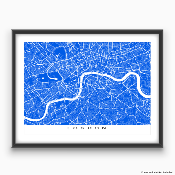 London, England map print with city streets and roads in Blue designed by Maps As Art.