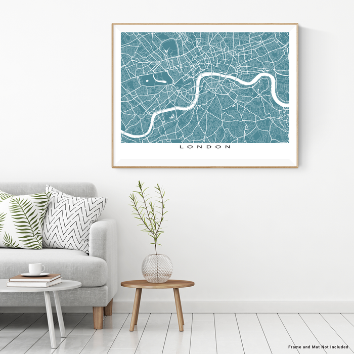 London, England map print with city streets and roads in Marine designed by Maps As Art.