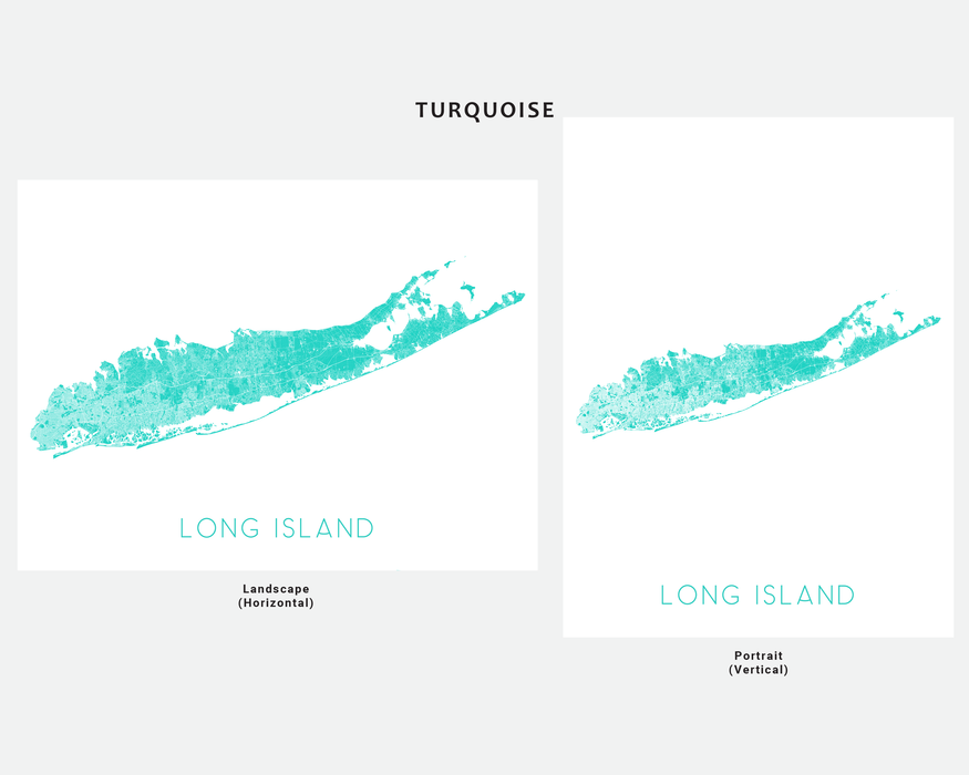Long Island, New York map print in Turquoise by Maps As Art.