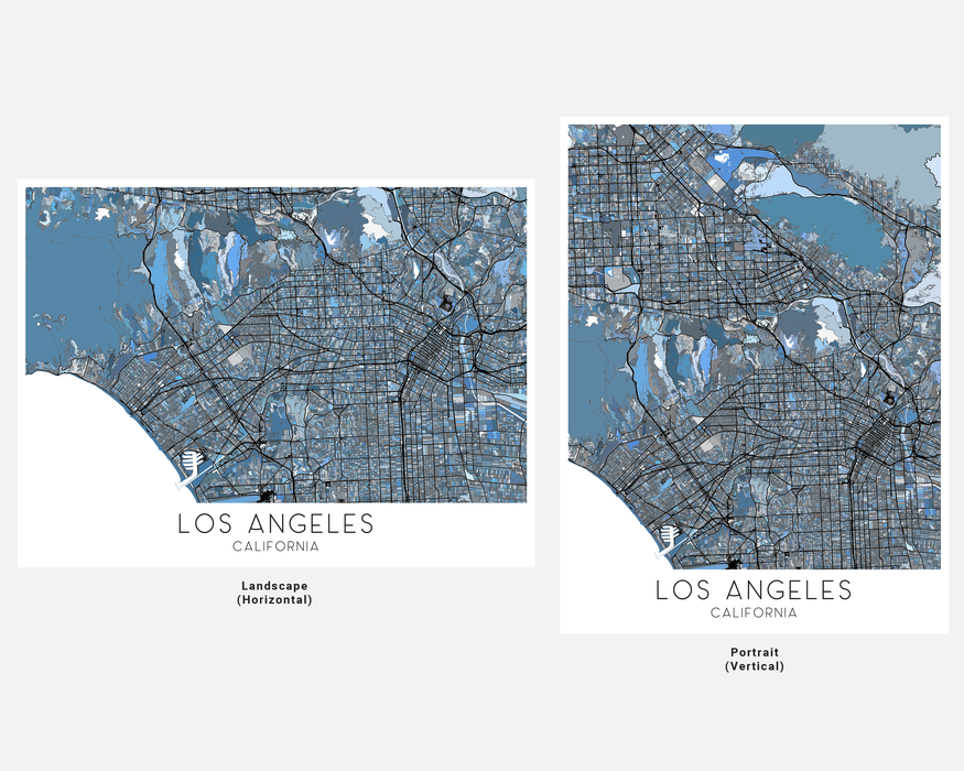 Los Angeles map print in a blue geometric design by Maps As Art.