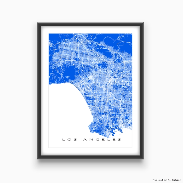 Los Angeles, California map print with city streets and roads in Blue designed by Maps As Art.