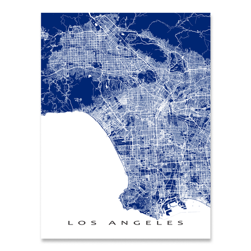 Los Angeles, California map print with city streets and roads in Navy designed by Maps As Art.
