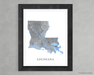 Louisiana state map print with a black and white landscape design by Maps As Art.