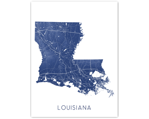 Louisiana state map print in Midnight by Maps As Art.