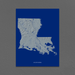 Louisiana state map print with natural landscape in greyscale and a navy blue background designed by Maps As Art.