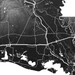 Louisiana state map print close-up with natural landscape and main roads designed by Maps As Art.