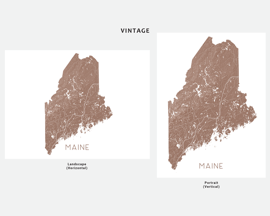 Maine state map print in Vintage by Maps As Art.