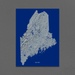 Maine state map print with natural landscape in greyscale and a navy blue background designed by Maps As Art.