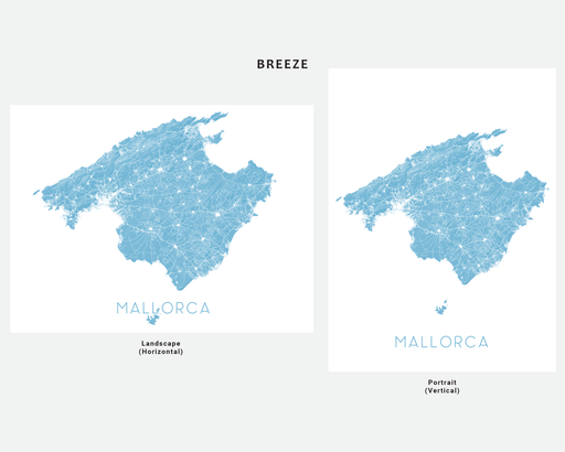 Mallorca map print in Breeze by Maps As Art.
