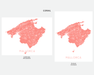 Mallorca map print in Coral by Maps As Art.