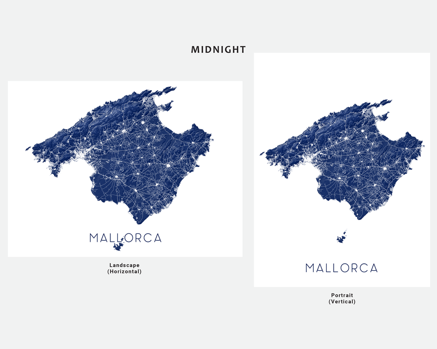 Mallorca map print in Midnight by Maps As Art.
