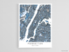 Manhattan New York city map print with a denim blue geometric design by Maps As Art.