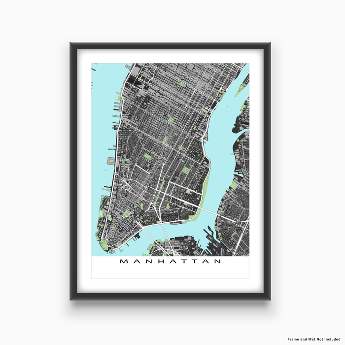 Lower Manhattan, New York City map art print with city streets and buildings designed by Maps As Art.