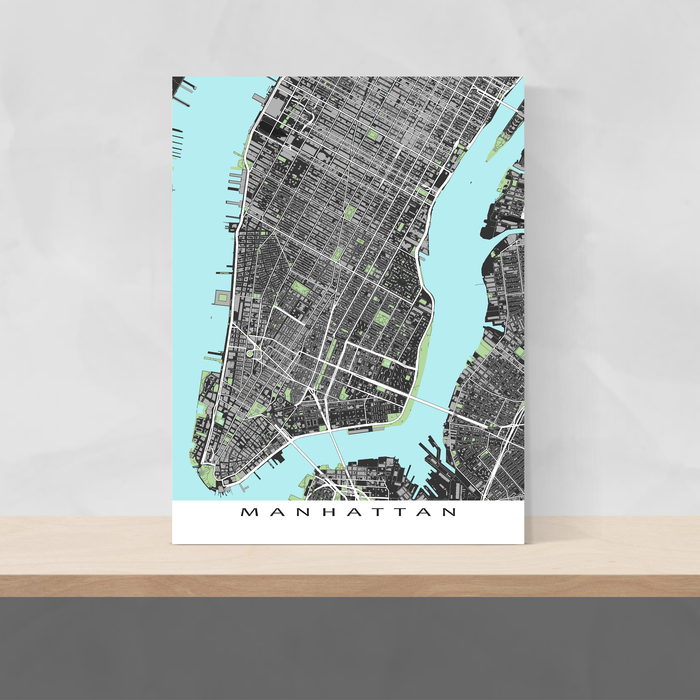 Lower Manhattan, New York City map art print with city streets and buildings designed by Maps As Art.