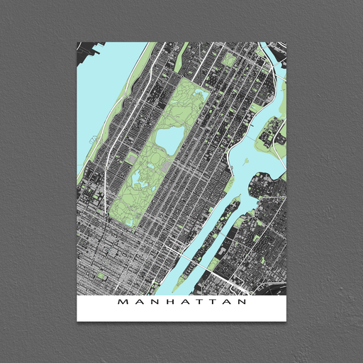 Central Manhattan, New York City map art print with city streets and buildings designed by Maps As Art.