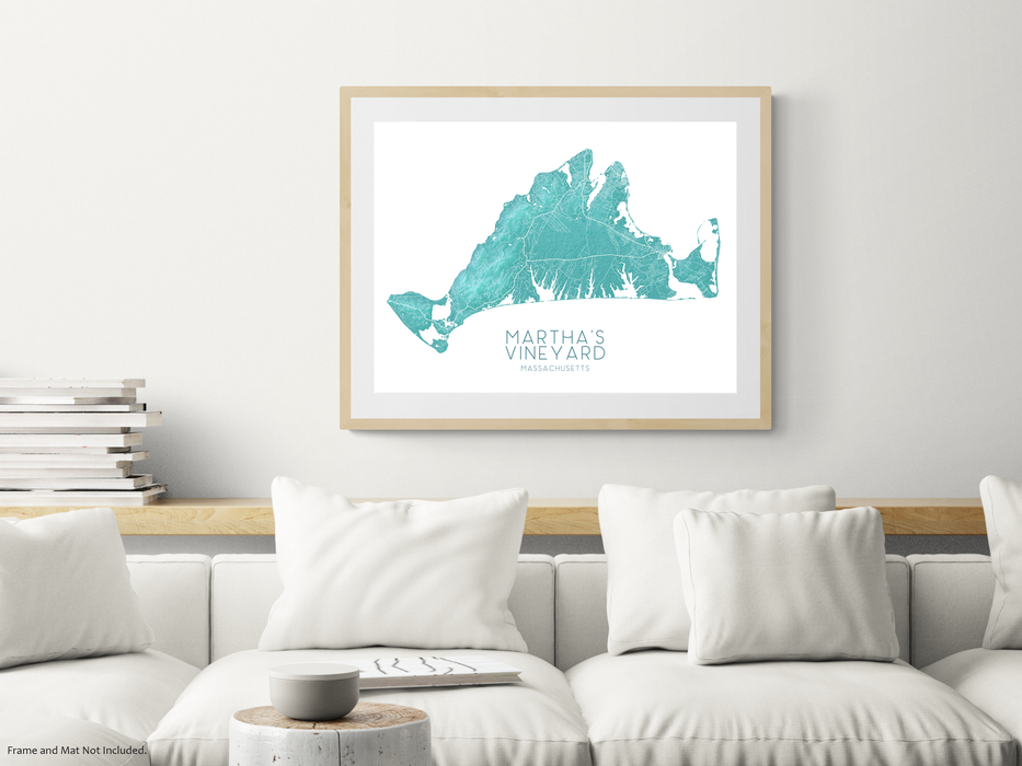 Martha's Vineyard island map print with a turquoise topographic design by Maps As Art.