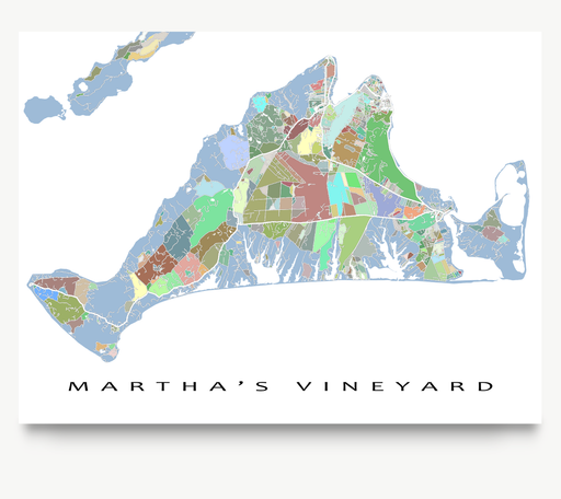 Martha's Vineyard island map art print in colorful shapes designed by Maps As Art.