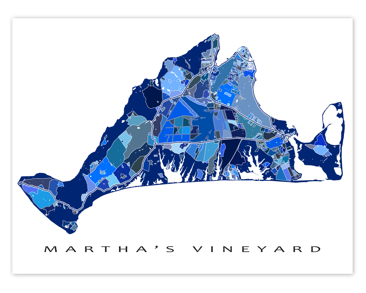 Martha's Vineyard Map Print Poster, Blue Geometric Massachusetts