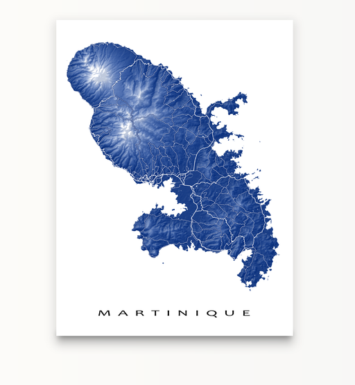 Martinique map print in Navy by Maps As Art.