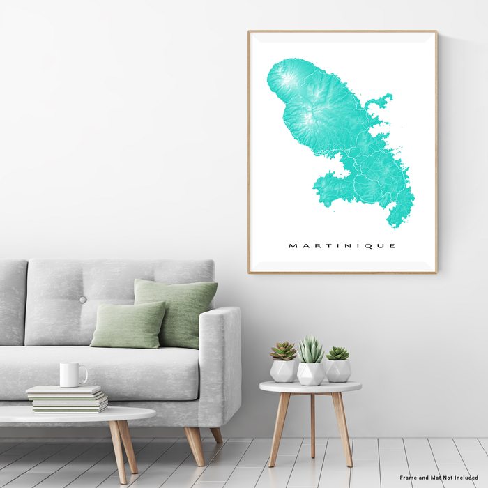 Martinique map print in Turquoise by Maps As Art.