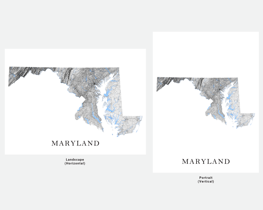 Maryland state map art print designed by Maps As Art.