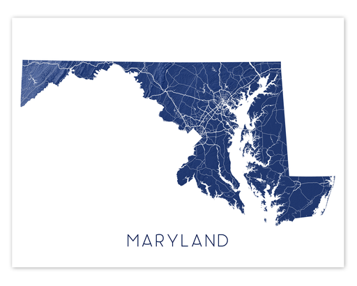 Maryland state map print in Midnight by Maps As Art.