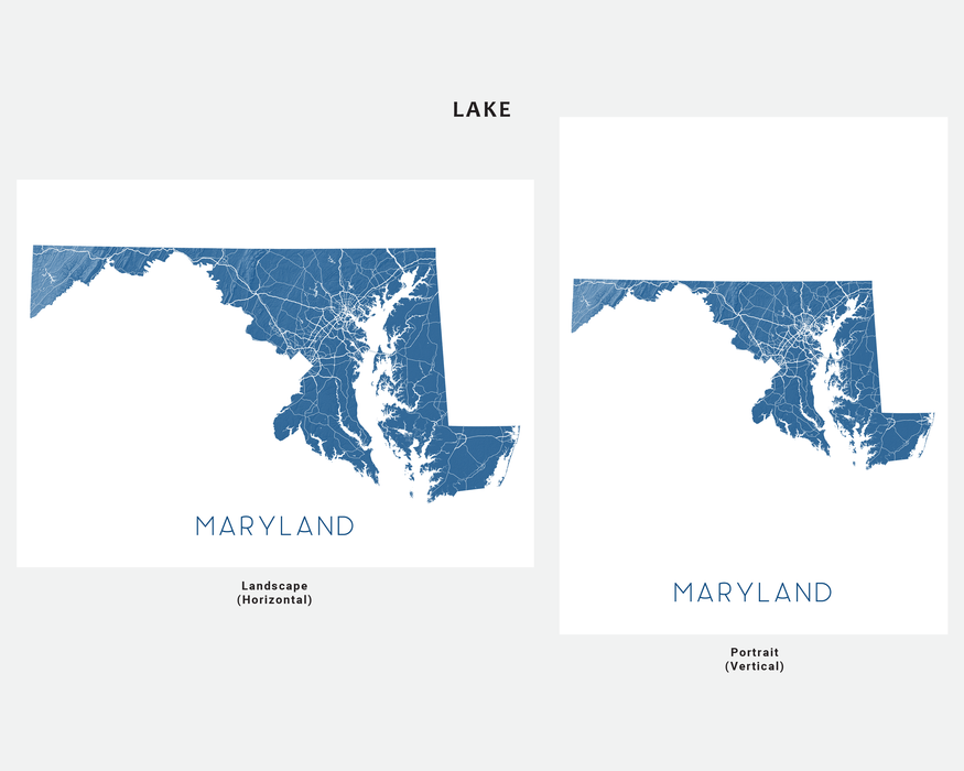 Maryland state map print in Lake by Maps As Art.