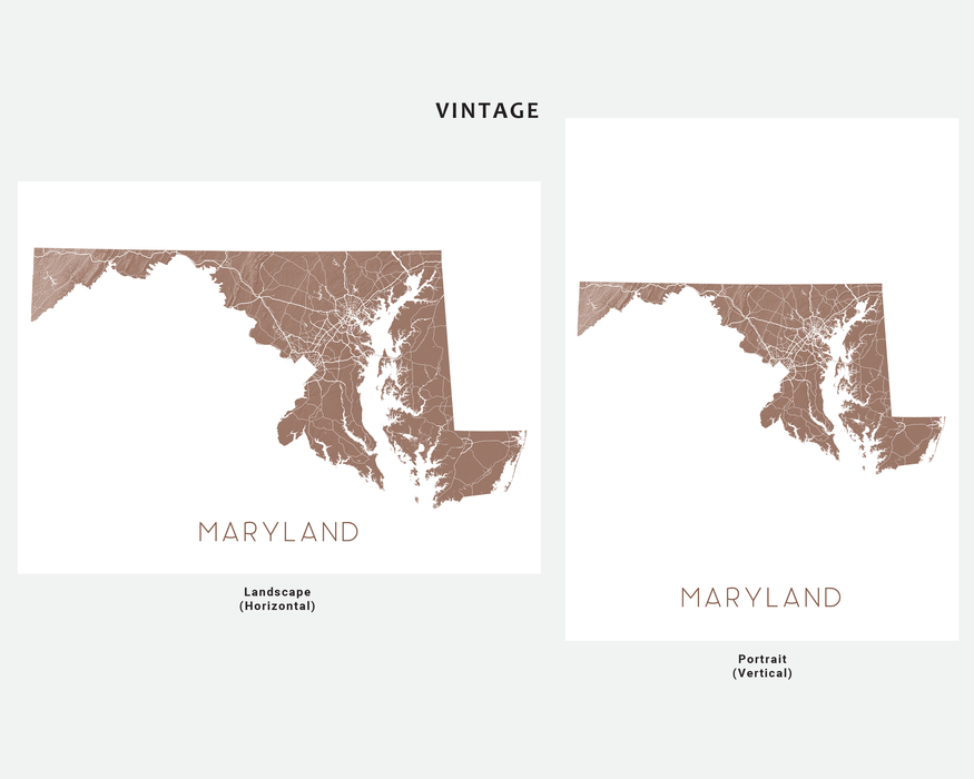 Maryland state map print in Vintage by Maps As Art.